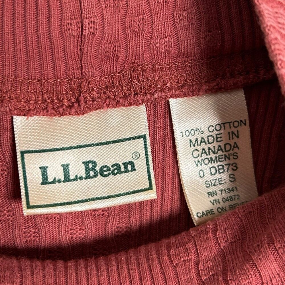 Vintage LL Bean Shirt Womens S Red Brown Ribbed Mock Neck Top Casual Base Layer - Picture 3 of 7
